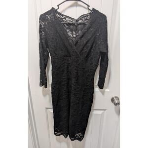 Blu Sage Floral Lace Sequin Black Evening Dress Cocktail Size 10P Wedding Summer